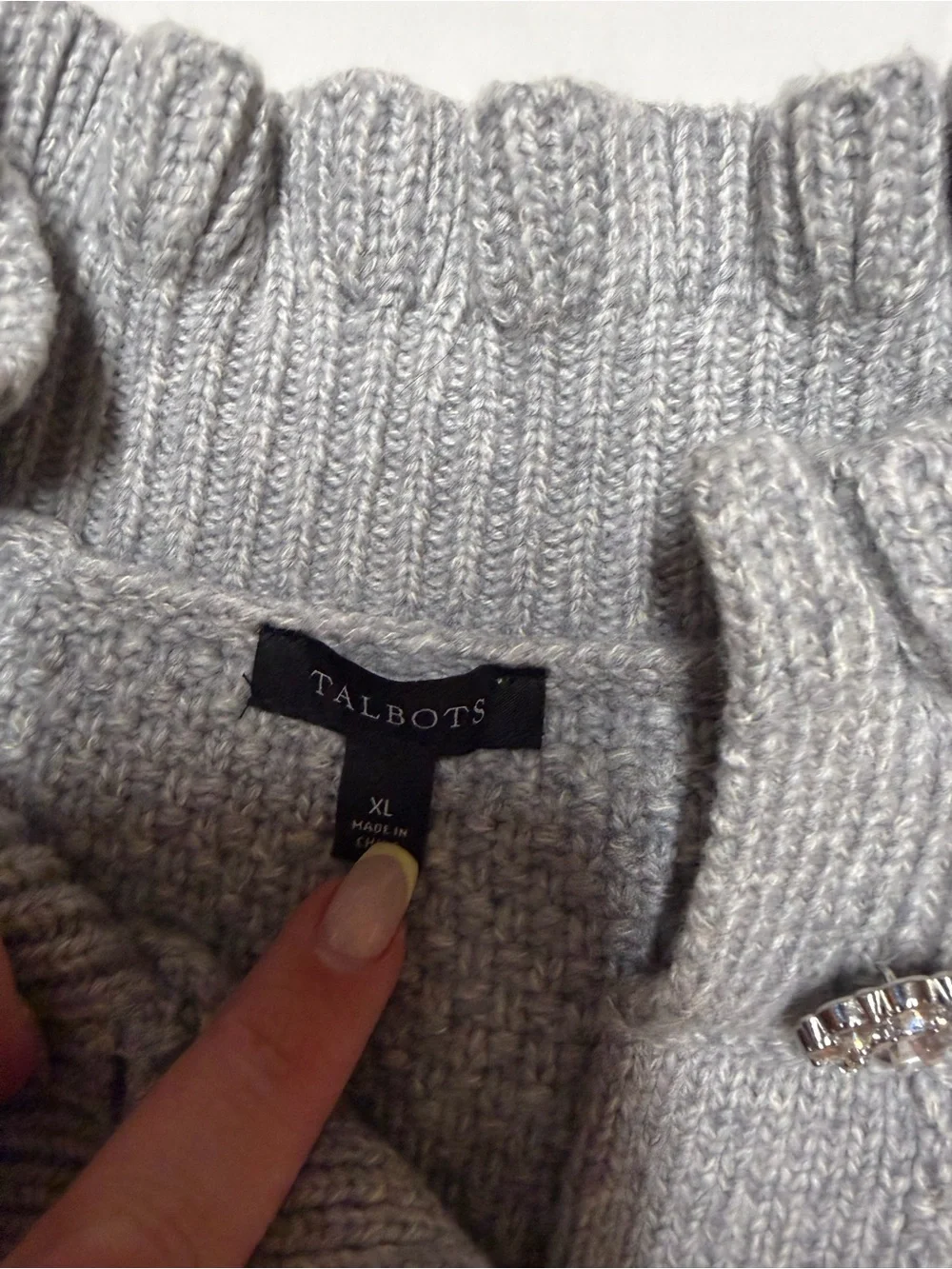 Talbots Light Gray Cable-Knit Ruffle Neck Cardigan - Picture 4 of 5